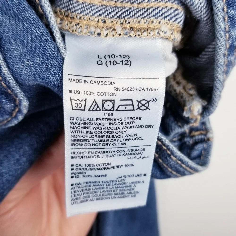 Old Navy #416296 Slouchy Straight Ripped Jean Overalls for Girls NWT L(10-12)